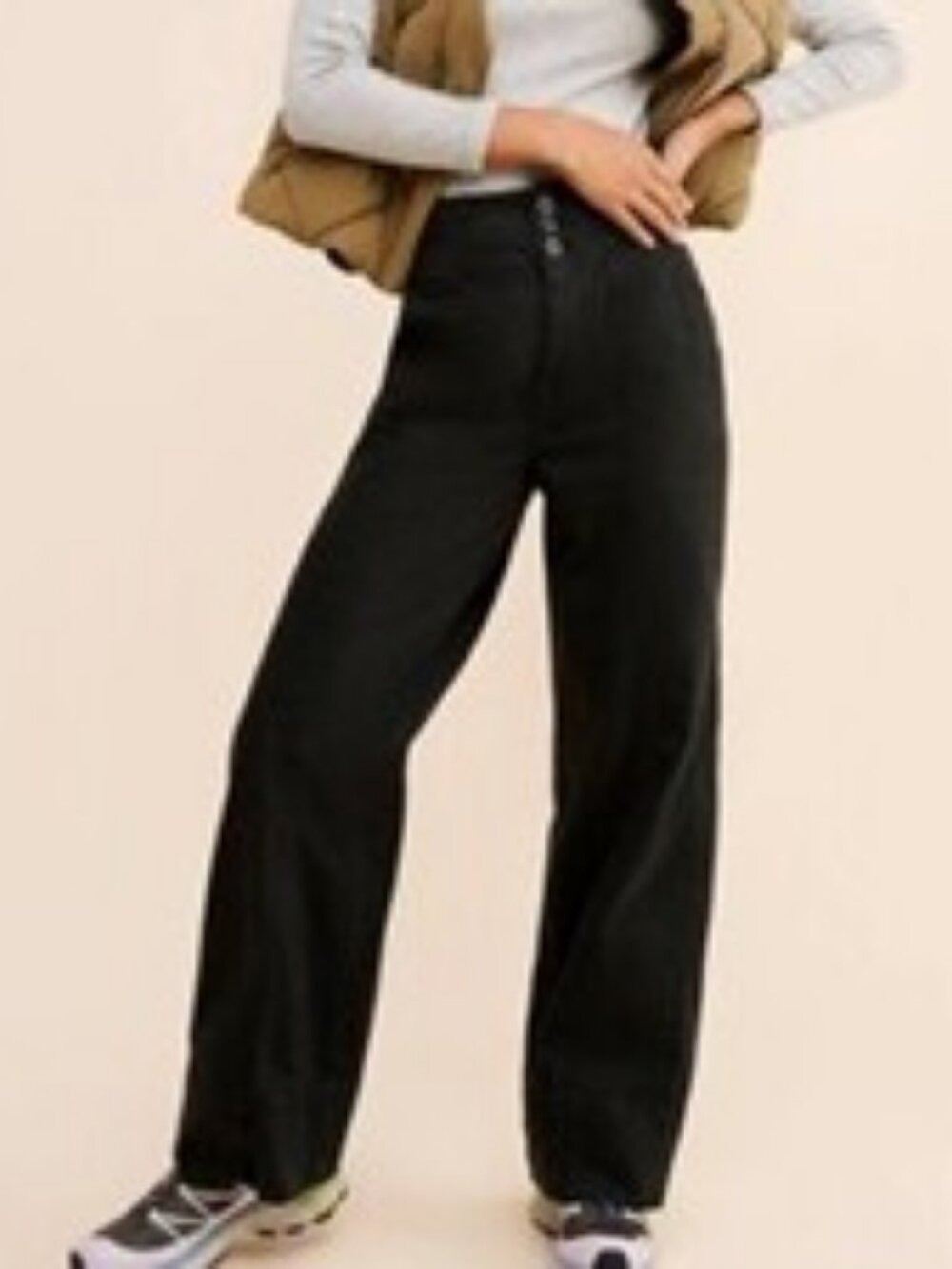 Pilcro The Seamed Flare Pants Black High Rise Wide Leg Classic Twill 28